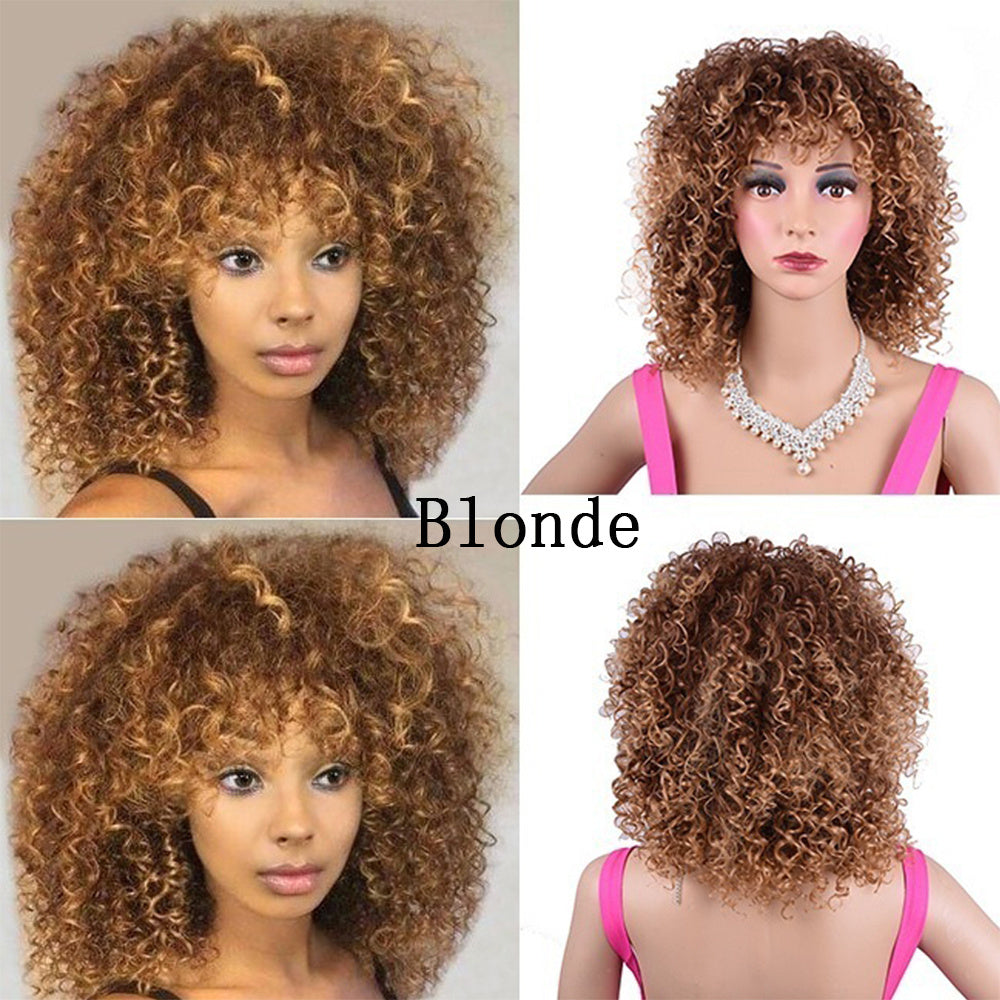 Chic Synthetic Afro Curly Wig with Qi Bangs – Sweet and Cute Style for Black Women