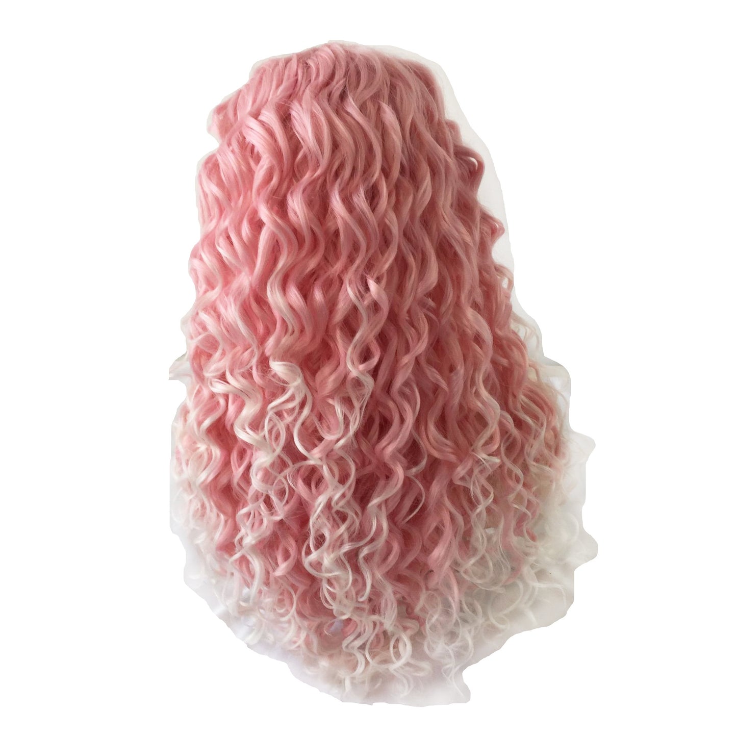 Pink Lace Long Curly Wig | Half Machine, Half Handwoven | Heat-Resistant Fiber