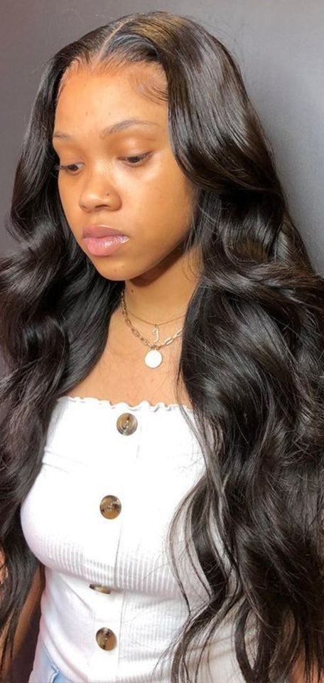 100% Human Hair Wig – Natural Color, Deep Parting Space