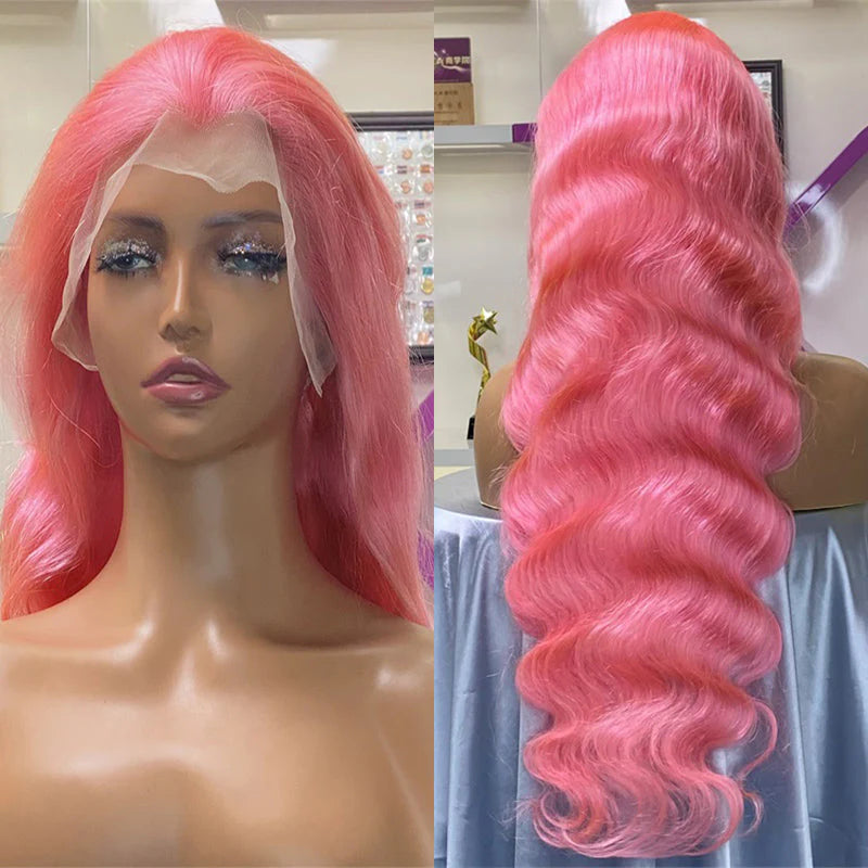 Hair 13x4 Pink Body Wave Lace Front Wig Pre-plucked Body Colored Human Hair Wig