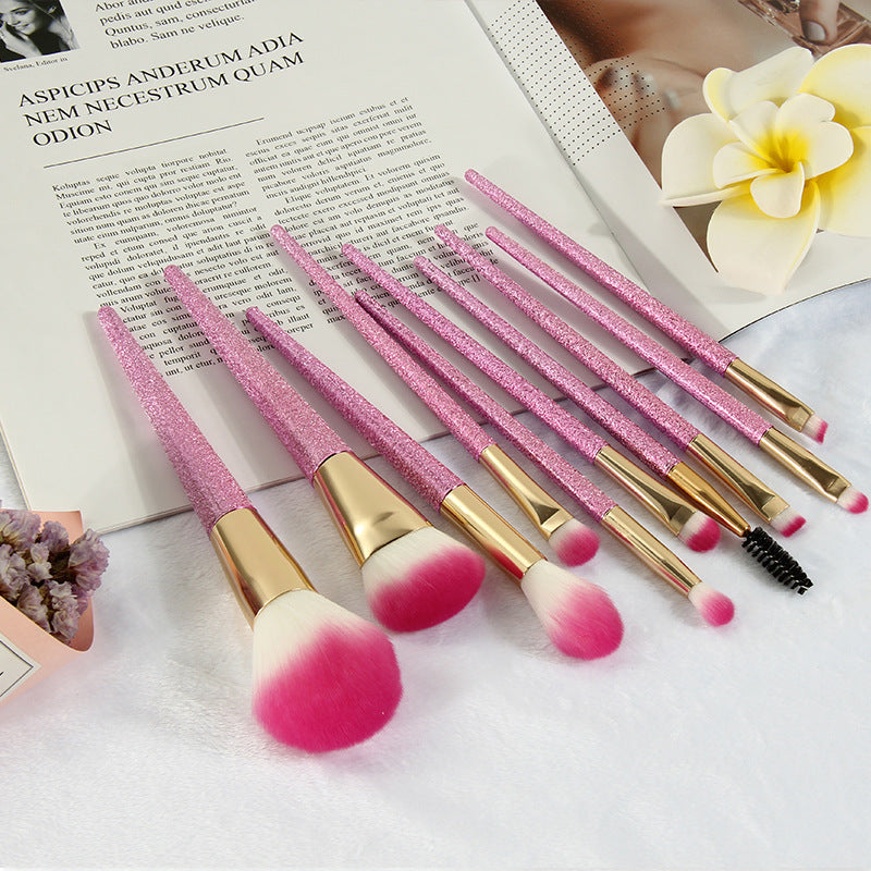 10-Piece 3D Pink Crystal Makeup Brush Set for Radiant Beauty