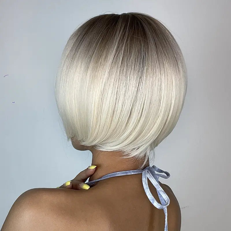 12" Ombre Blonde Bob Wig - Pre-Styled Straight Synthetic Wig, Ready-to-Wear