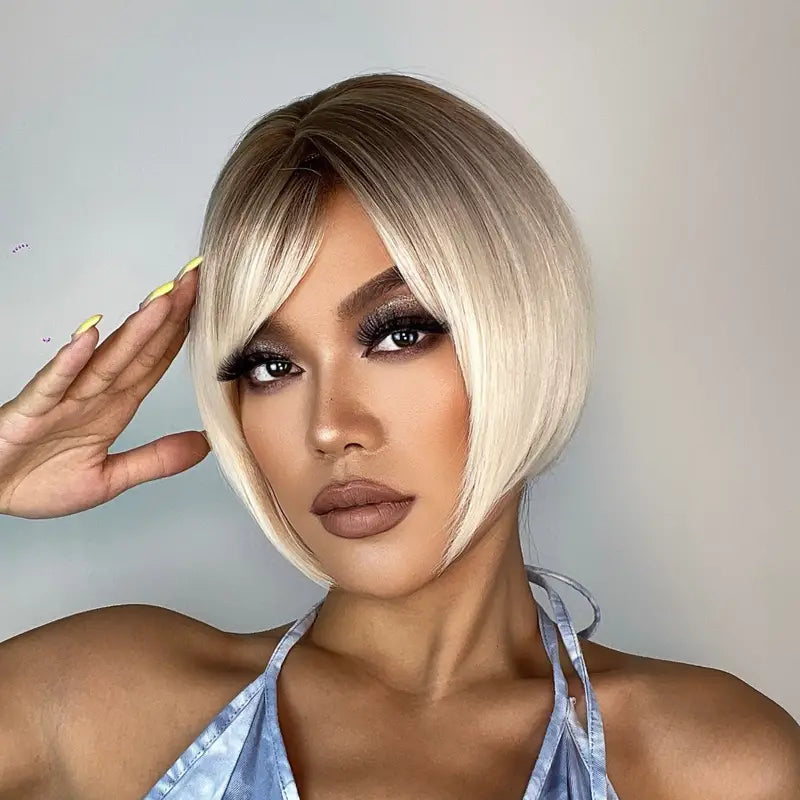 12" Ombre Blonde Bob Wig - Pre-Styled Straight Synthetic Wig, Ready-to-Wear