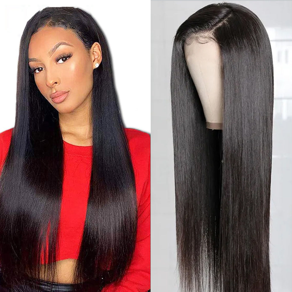 13X4 Straight Human Hair Headgear Wig – Handwoven, Customizable Length & Volume, Elegant Star Style, Real Hair for All Skin Tones5