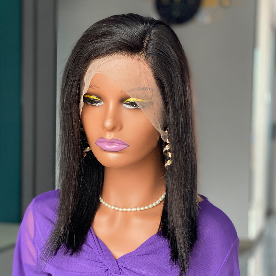 14-Inch 200 Density Pre-Plucked Natural Black Human Hair Wig with 13x4 Swiss Lace1