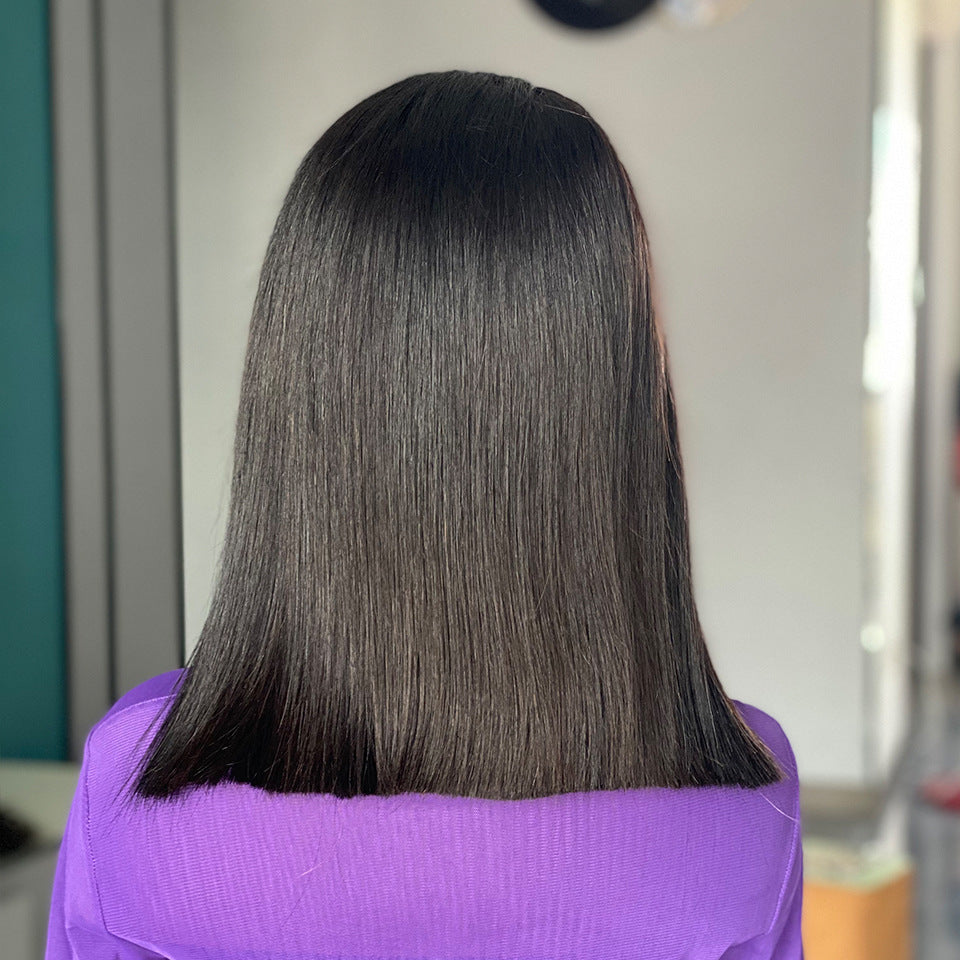 14-Inch 200 Density Pre-Plucked Natural Black Human Hair Wig with 13x4 Swiss Lace2