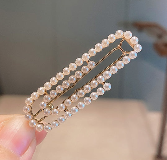 Chic Korean Style Geometric Metal, Acrylic & Pearl Hairpin – Stylish Woven Design