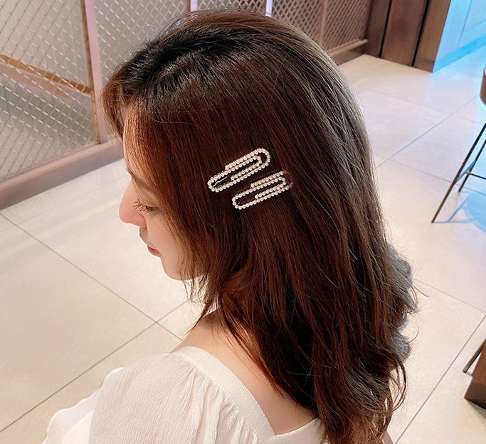 Chic Korean Style Geometric Metal, Acrylic & Pearl Hairpin – Stylish Woven Design