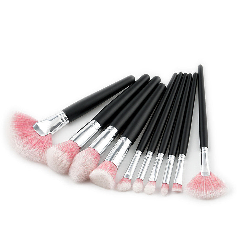 10-Piece Professional Makeup Brush Set with Wooden Handles for Flawless Beauty
