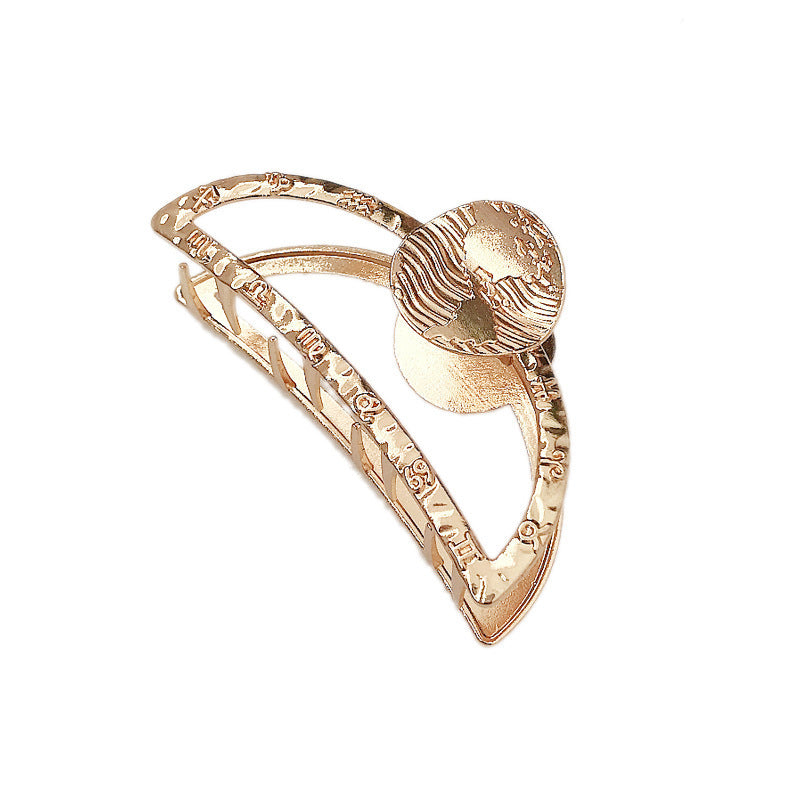 Gold-Plated European & American Style Metal Leaf Spring Hair Clip – Geometric Grasping Clip for Women