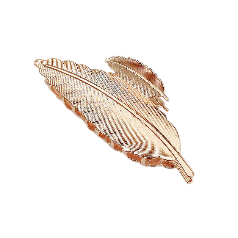 Gold-Plated European & American Style Metal Leaf Spring Hair Clip – Geometric Grasping Clip for Women