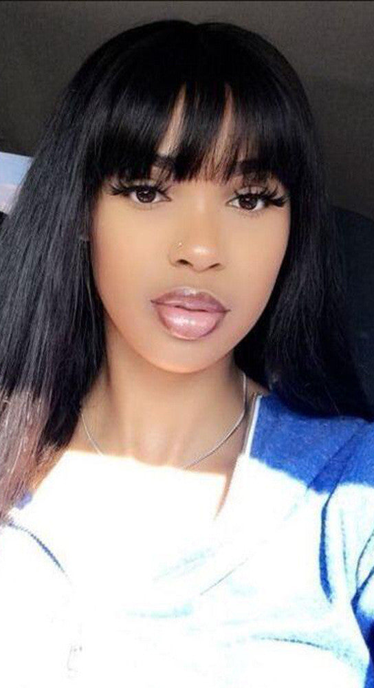 Luxurious Real Human Hair Wig with Versatile Qi Bangs | Star Fashion Straight Wig