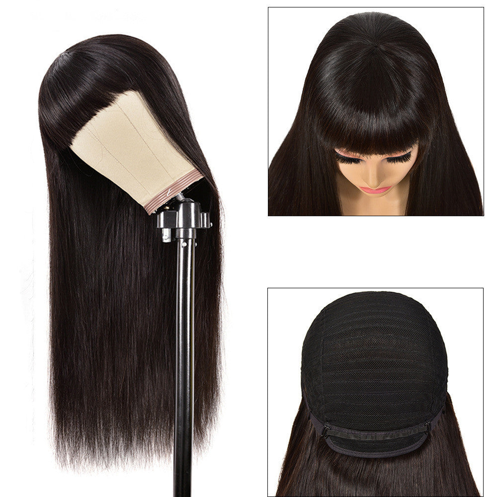 Luxurious Real Human Hair Wig with Versatile Qi Bangs | Star Fashion Straight Wig
