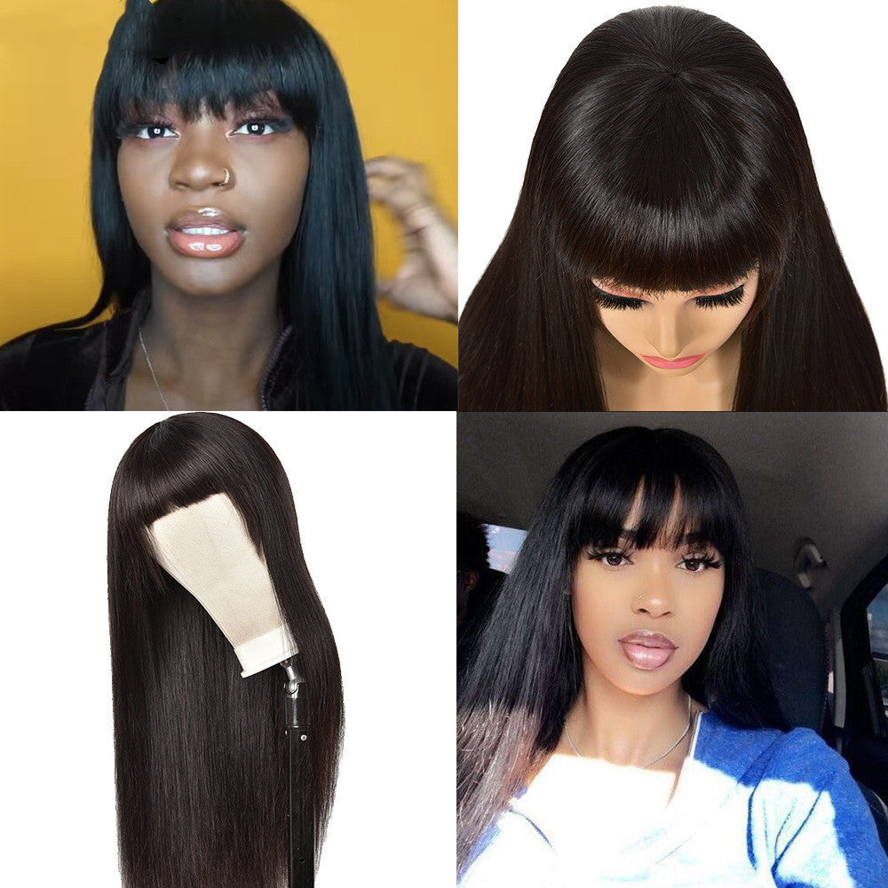 Luxurious Real Human Hair Wig with Versatile Qi Bangs | Star Fashion Straight Wig