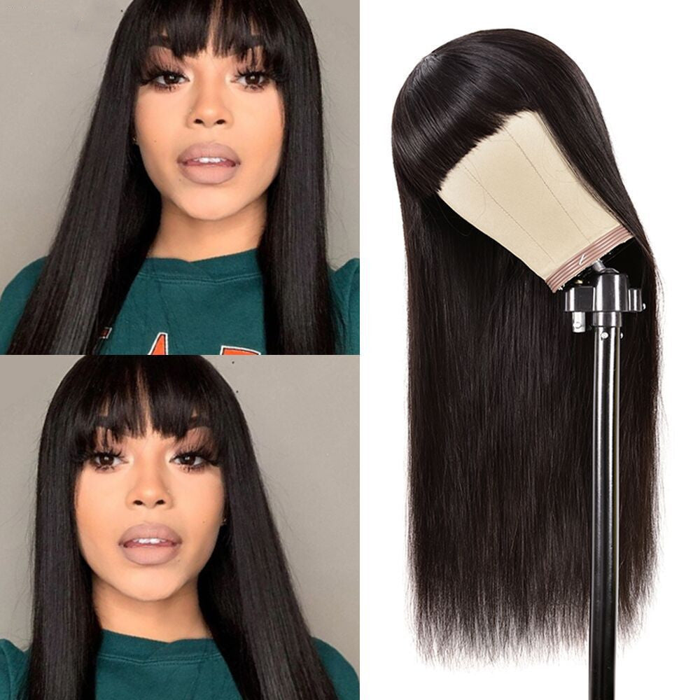 Luxurious Real Human Hair Wig with Versatile Qi Bangs | Star Fashion Straight Wig