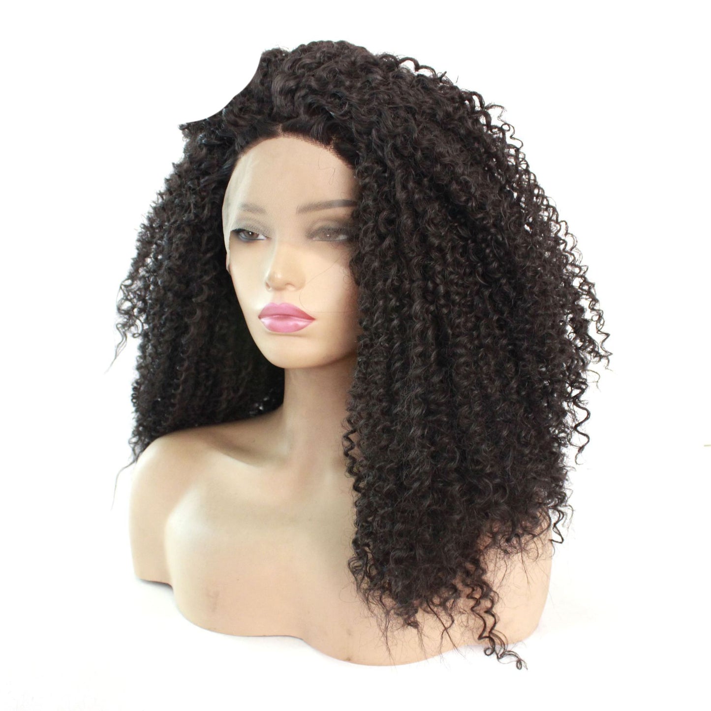 Dark Brown African Fashion Small Curly Lace Front Wig | Half-Hand Crochet Long Curly Hair