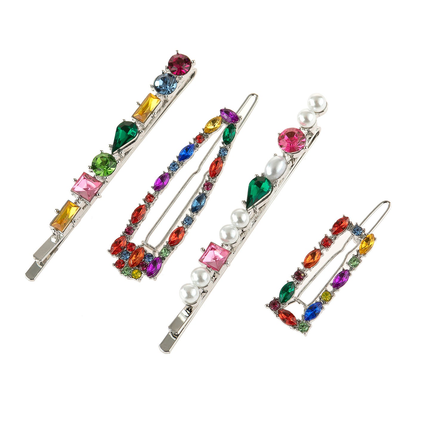 Elegant Alloy Geometric Hair Pins - 4-Piece Set in Gold and Silver