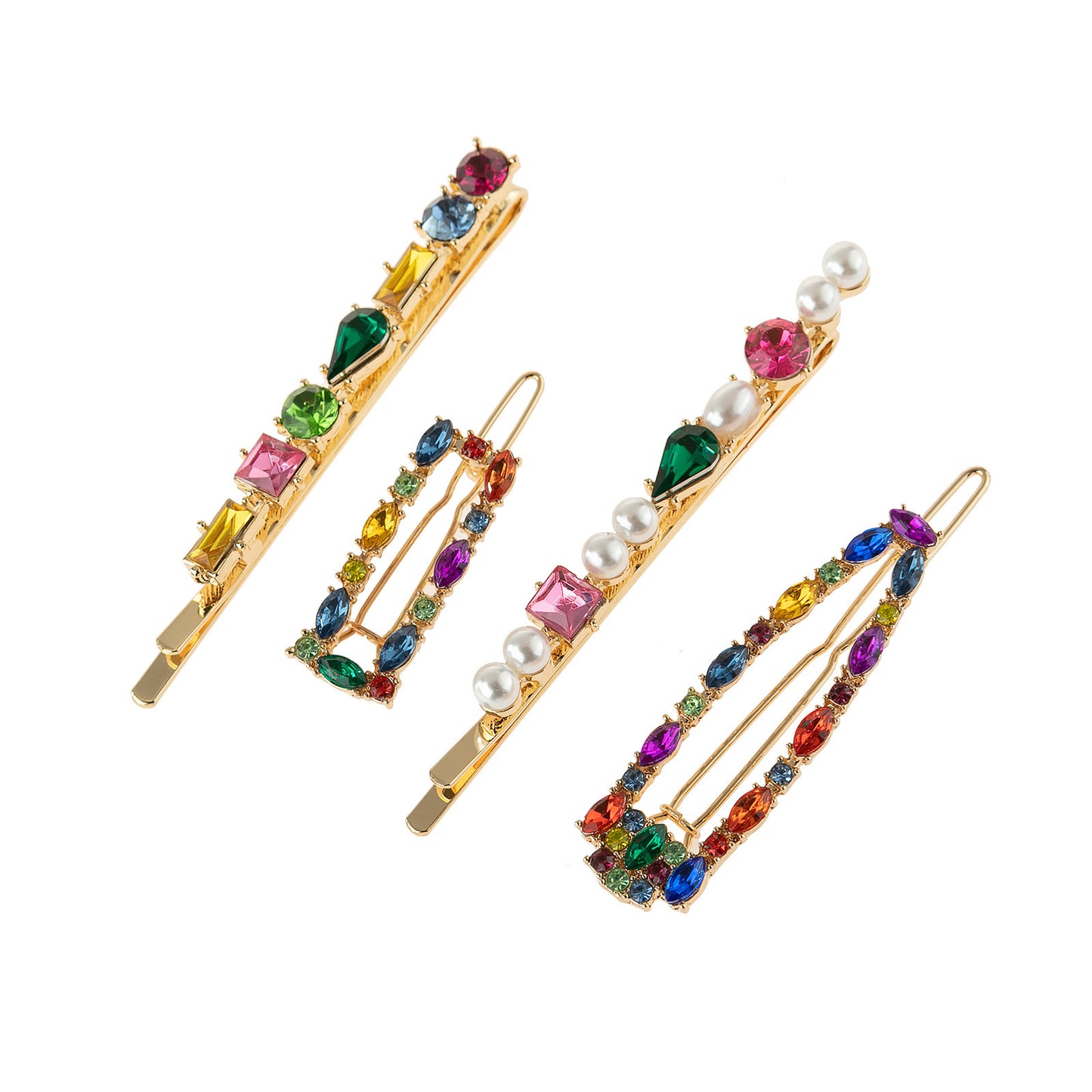 Elegant Alloy Geometric Hair Pins - 4-Piece Set in Gold and Silver