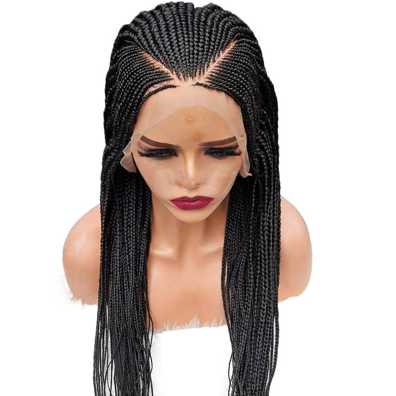 Hans Three Black Braided Hair Wig – Medium to Long Front Lace Braid Headgear, Iron and Dye Friendly