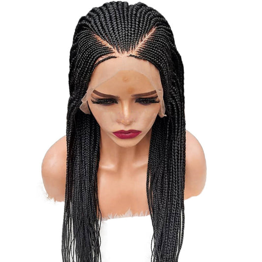 Hans Three Black Braided Hair Wig – Medium to Long Front Lace Braid Headgear, Iron and Dye Friendly