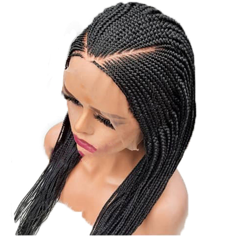 Hans Three Black Braided Hair Wig – Medium to Long Front Lace Braid Headgear, Iron and Dye Friendly