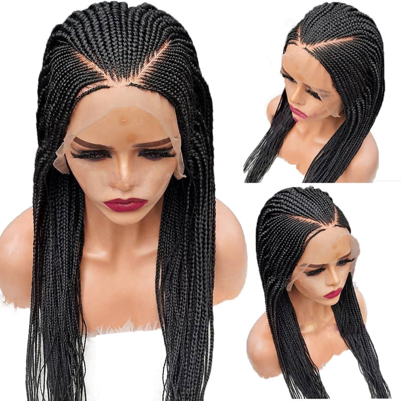Hans Three Black Braided Hair Wig – Medium to Long Front Lace Braid Headgear, Iron and Dye Friendly
