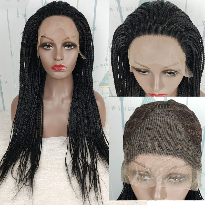 Hans Three Black Braided Hair Wig – Medium to Long Front Lace Braid Headgear, Iron and Dye Friendly