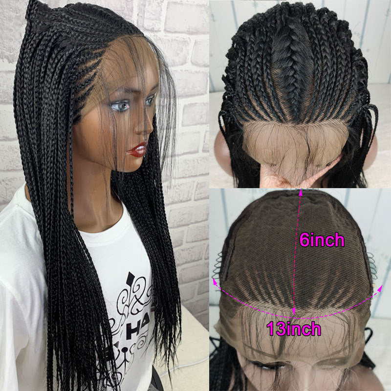 Hans Three Black Braided Hair Wig – Medium to Long Front Lace Braid Headgear, Iron and Dye Friendly