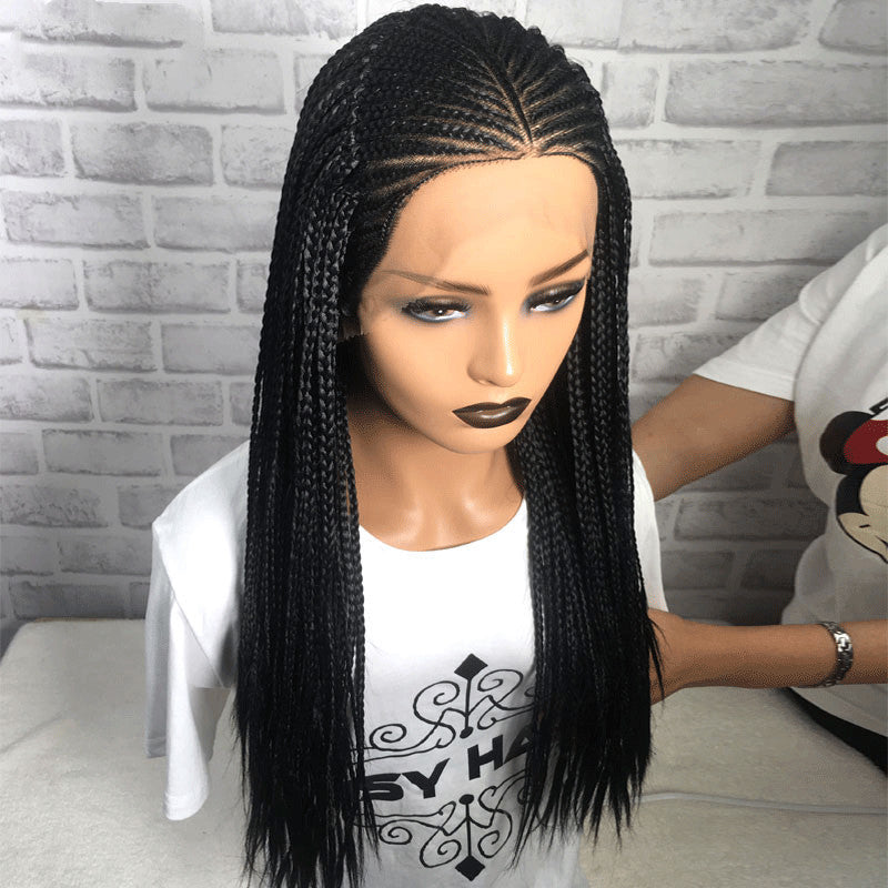 Hans Three Black Braided Hair Wig – Medium to Long Front Lace Braid Headgear, Iron and Dye Friendly