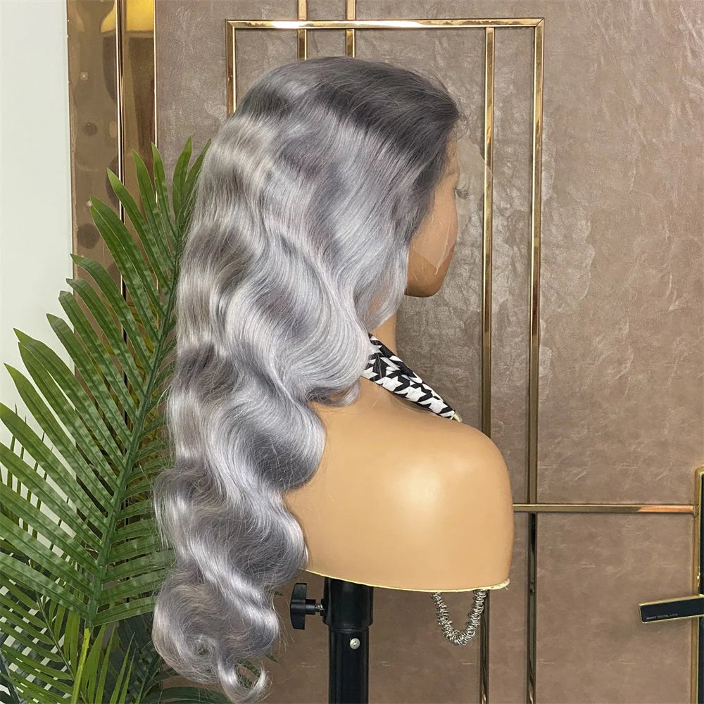 Hair Silver Gray 13x4 Body Wave Wig Silver Color 100% Human Hair Wig
