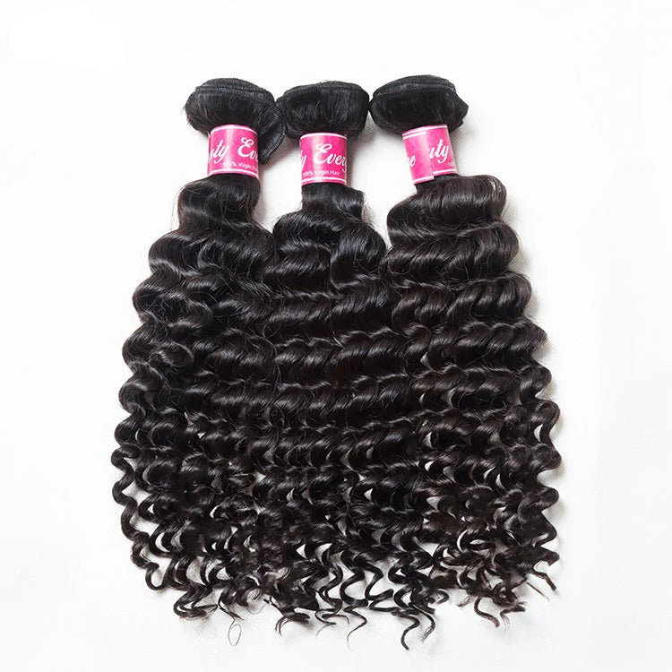 Hair 9A/10A12A Deep Wave Thick 3 Human Hair Bundles With with 6x6 HD Closure
