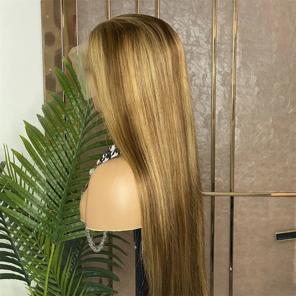 Hair Highlight 4/27 Straight Lace Front Wig Honey Blonde 13x4 Human Hair Wigs
