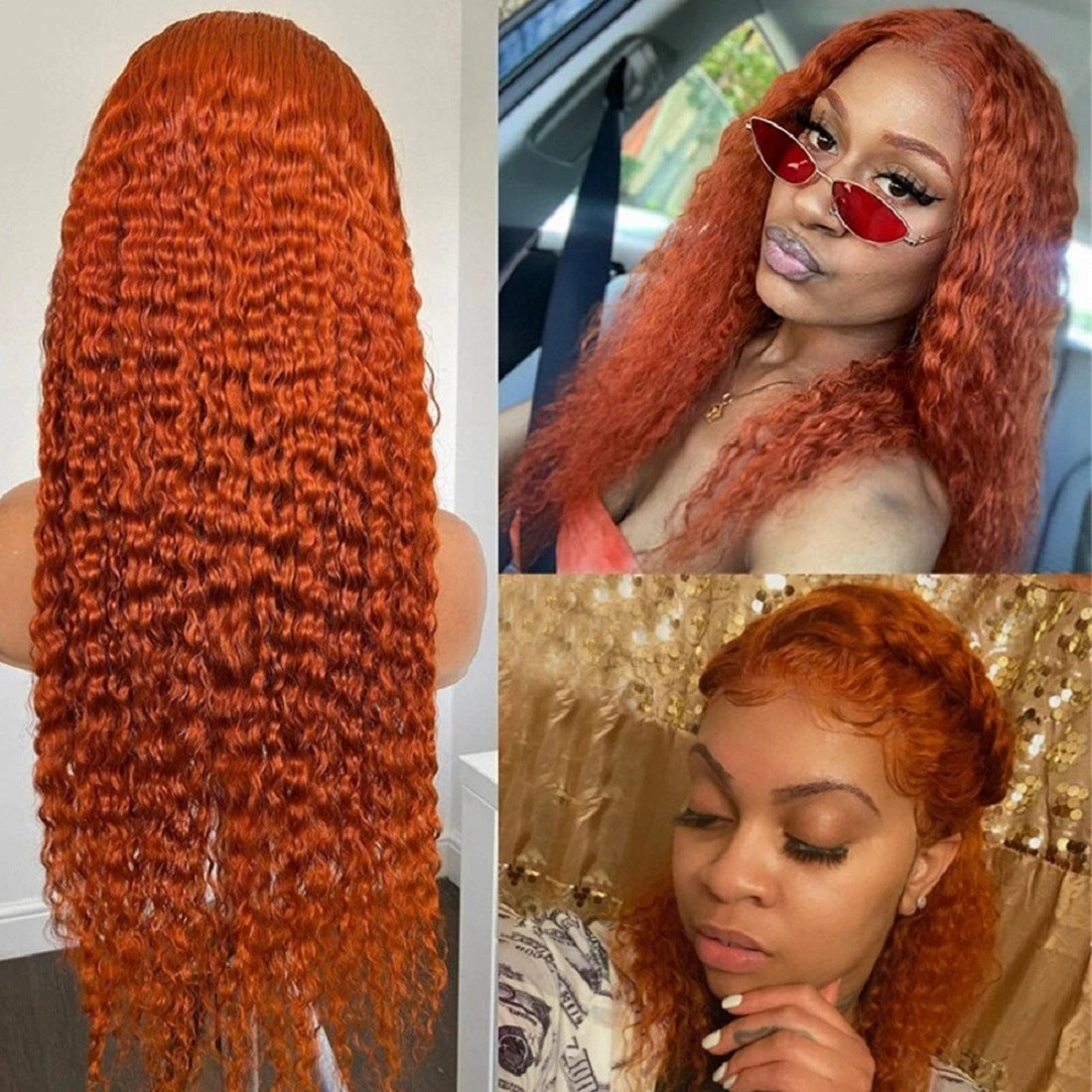 Front Lace Small Curly Orange Hair Wig | 26"-14" | High-Temperature Fiber | Half Hand-Woven | Perfect for Any Skin Tone