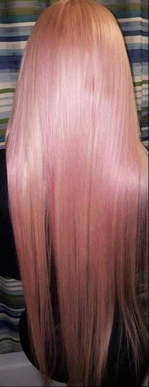 26-Inch Straight Peruvian Remy Human Hair Wig – Medium Density, Pink Color, Hand-Tied Swiss Lace