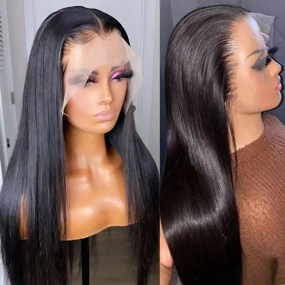 Black Straight Lace Front Wig | High-Temperature Fiber Heat-Dyeable Hair for All Face Types