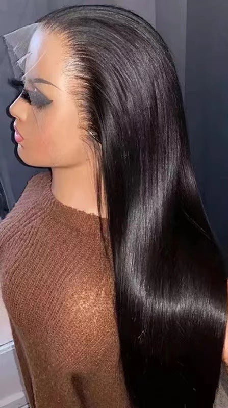 Black Straight Lace Front Wig | High-Temperature Fiber Heat-Dyeable Hair for All Face Types