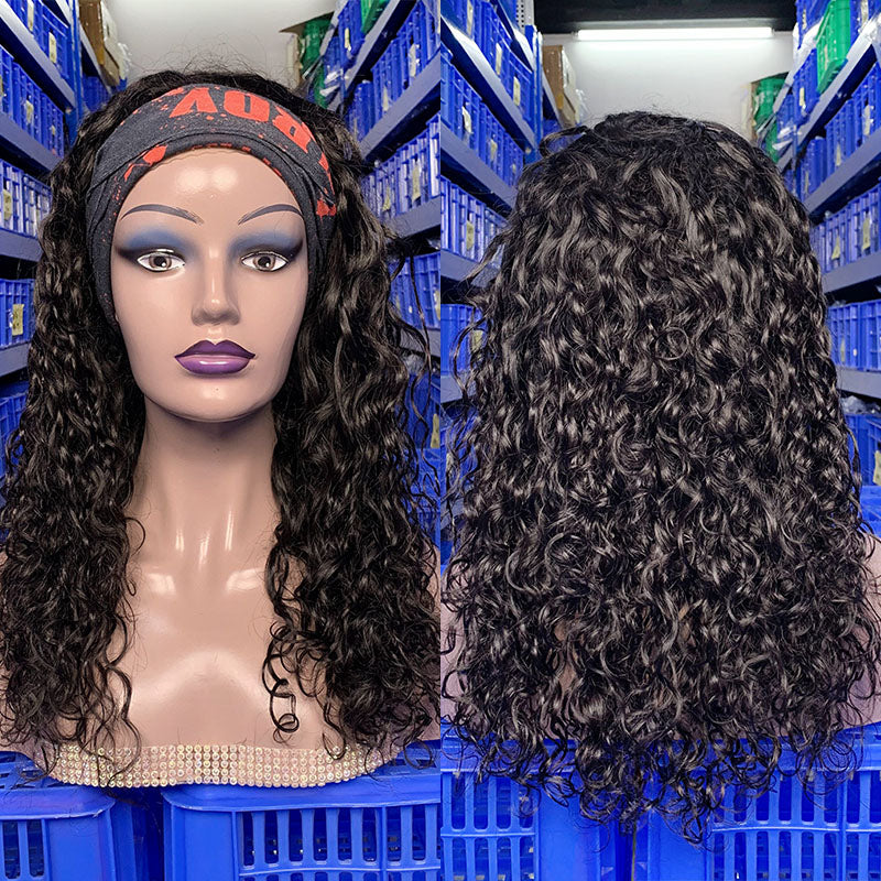 Hair 250% Density Wet And Wavy Water Wave Headband Virgin Human Hair Wig