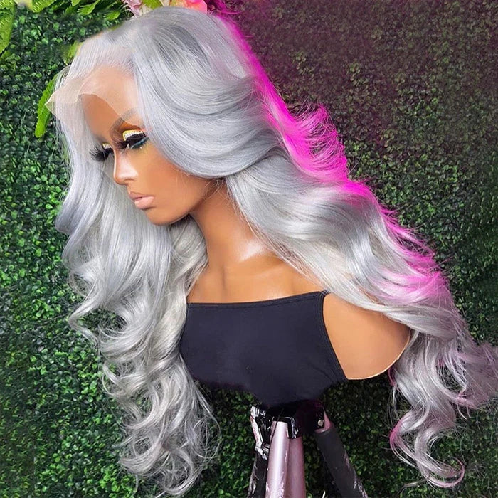 Hair Silver Gray 13x4 Body Wave Wig Silver Color 100% Human Hair Wig
