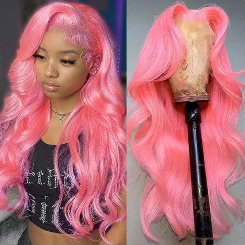 Hair 13x4 Pink Body Wave Lace Front Wig Pre-plucked Body Colored Human Hair Wig