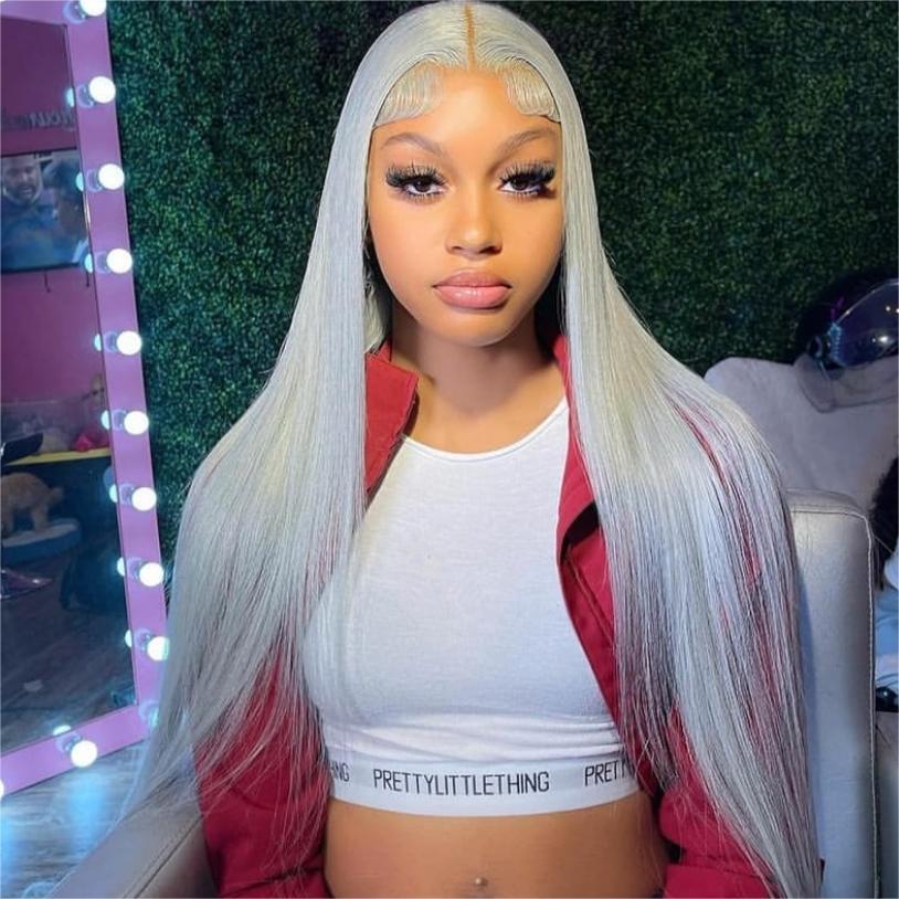 Hair Silver Color Straight Lace Front Wig 13x4 Straight Human Hair Wig Silver Gray Wig