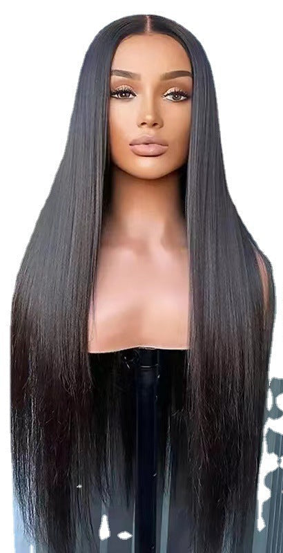 Black Straight Lace Front Wig | High-Temperature Fiber Heat-Dyeable Hair for All Face Types