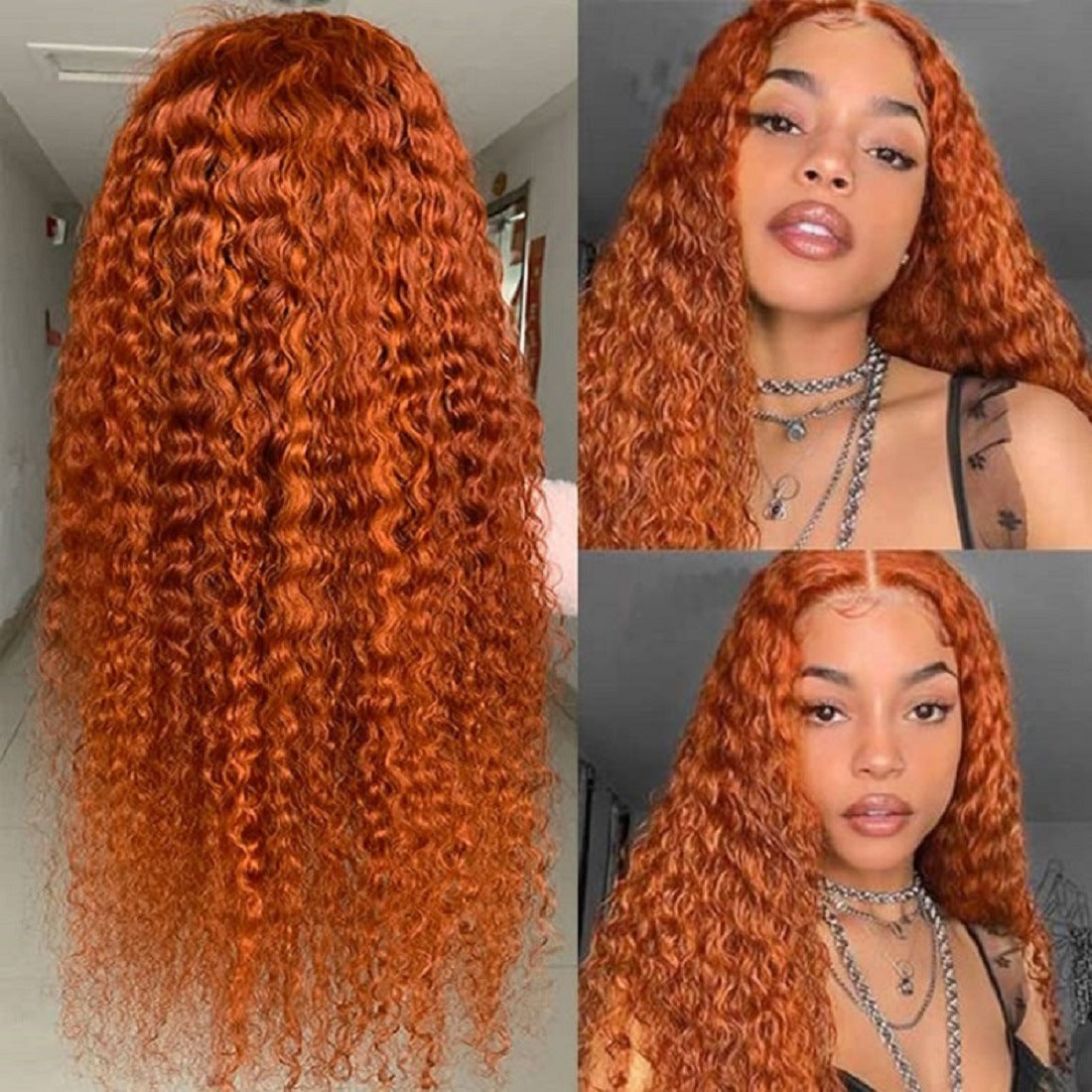 Front Lace Small Curly Orange Hair Wig | 26"-14" | High-Temperature Fiber | Half Hand-Woven | Perfect for Any Skin Tone