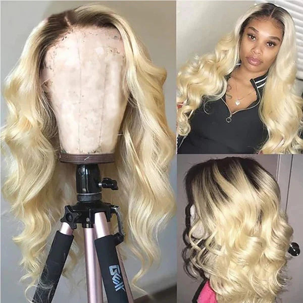 Hair Ombre Blonde Body Wave 1b/613 Lace Front Wig Pre-plucked 13x4 Lace Body Wave Human Hair Wig