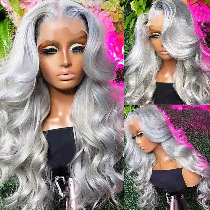 Hair Silver Gray 13x4 Body Wave Wig Silver Color 100% Human Hair Wig