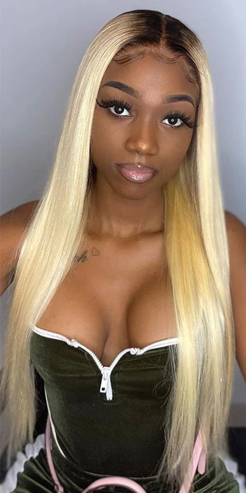 Hair Straight Human Hair Wig 1b/613 Ombre Blonde 13x4 Lace Frontal Wig