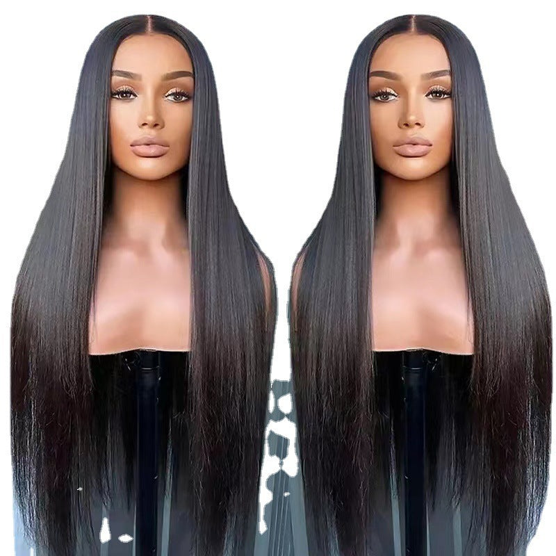 Black Straight Lace Front Wig | High-Temperature Fiber Heat-Dyeable Hair for All Face Types
