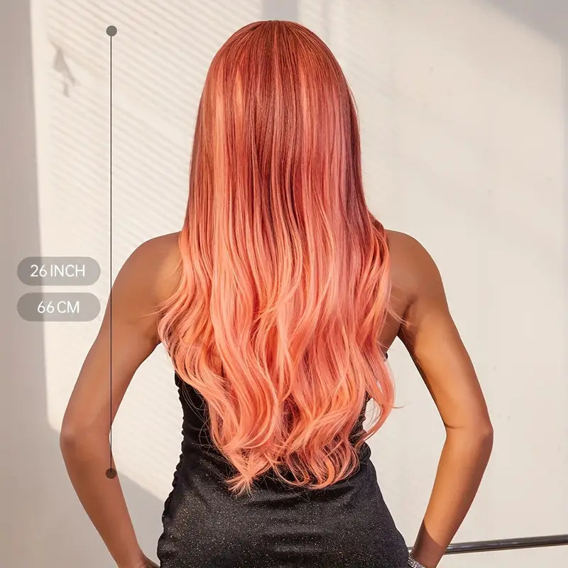 Hannah Wig – 26" Ginger Orange & Pink Butterfly Cut Synthetic Fiber Wig, Perfect for Daily Wear, Parties & Cosplay