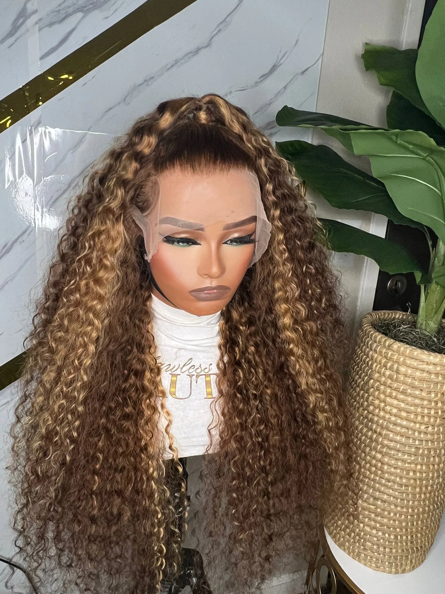 Hair Highlight 4/27 Brown Color Water Wave Wig 13x4 Lace Front Human Hair Wig