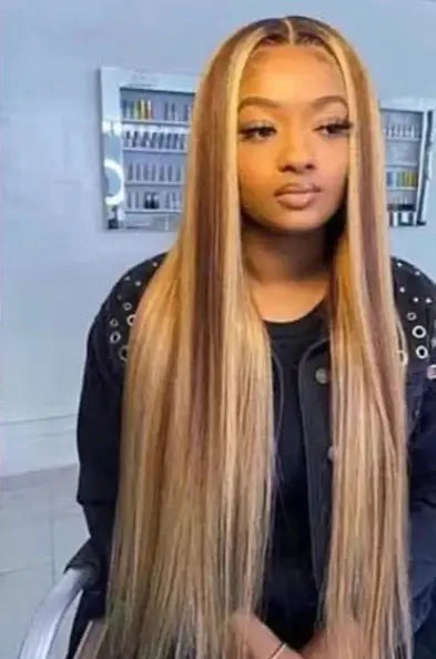 Hair Highlight 4/27 Straight Lace Front Wig Honey Blonde 13x4 Human Hair Wigs