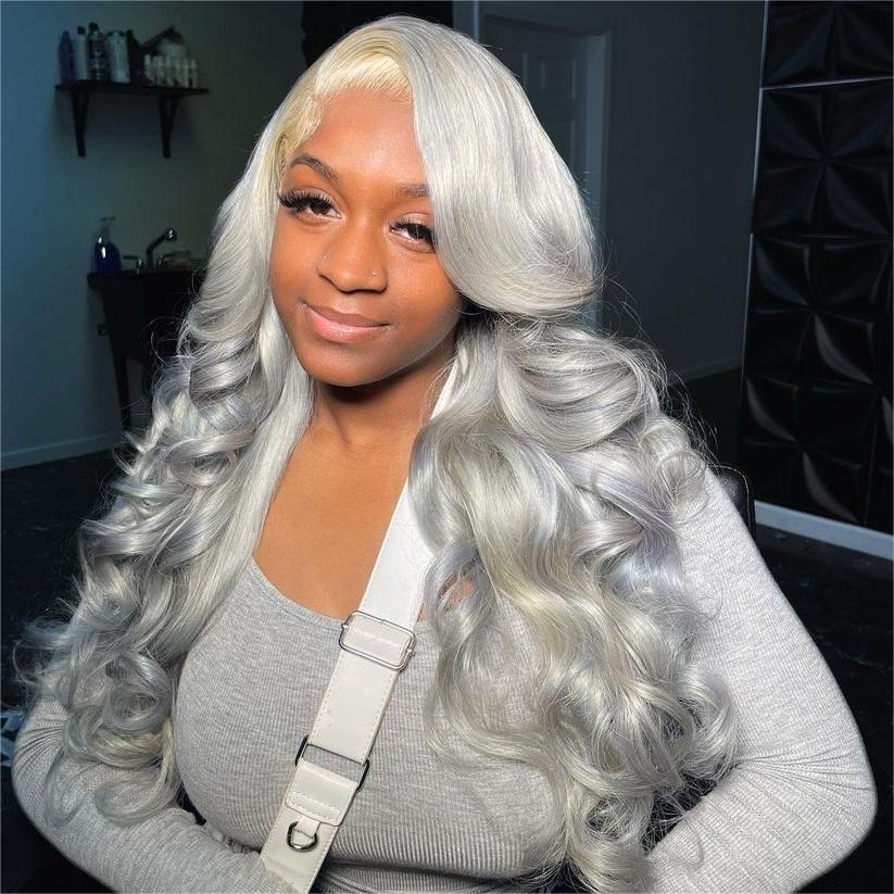 Hair Silver Gray 13x4 Body Wave Wig Silver Color 100% Human Hair Wig